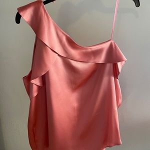 Pink ruffle off the shoulder blouse